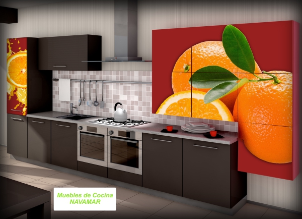 Cocina de diseño con naranjas